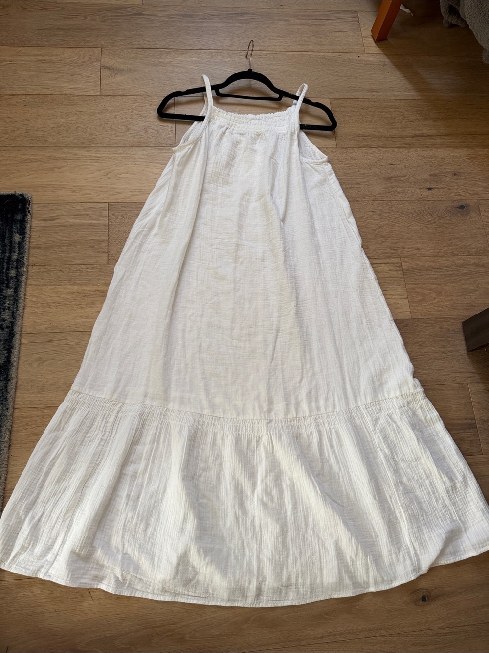 H&M White Cotton Gauzy Midi Dress with Spaghetti Straps NWT Medium